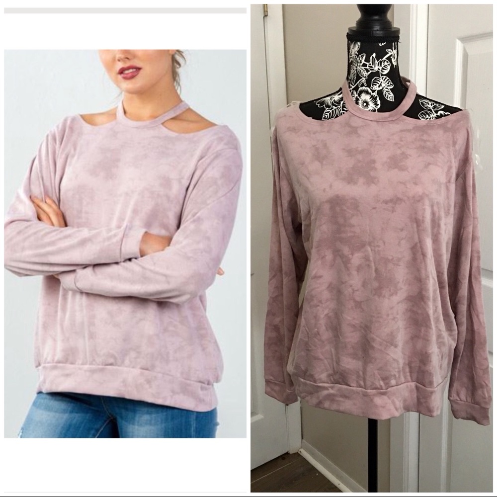 πHPπMauve Cold Shoulder Tie Dye Sweatshirt - Picture 1 of 5